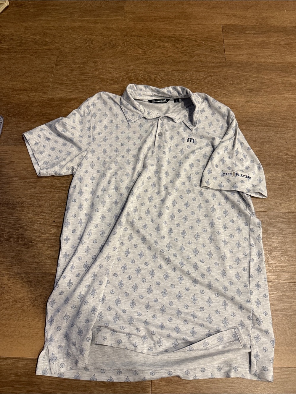 Travis Mathew Light Gray Polo with Navy THE PLAYERS Championship logo